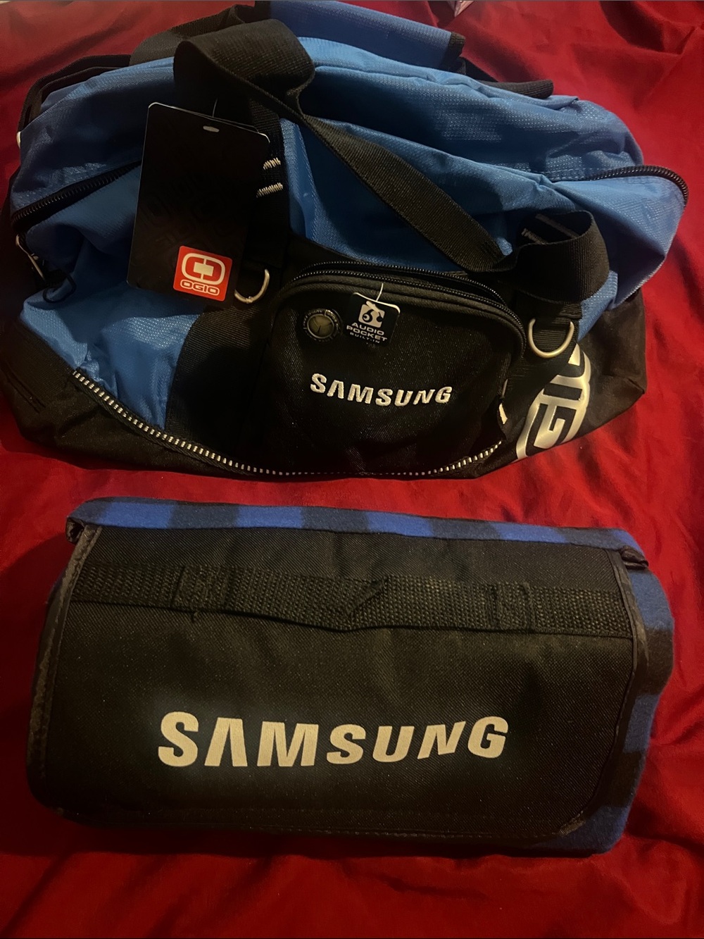 OGIO Samsung Blue and Black Sport Duffel with Removable blanket